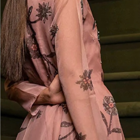 Pakistani embellished light pink organza body-cut dress - Picture 2 of 5